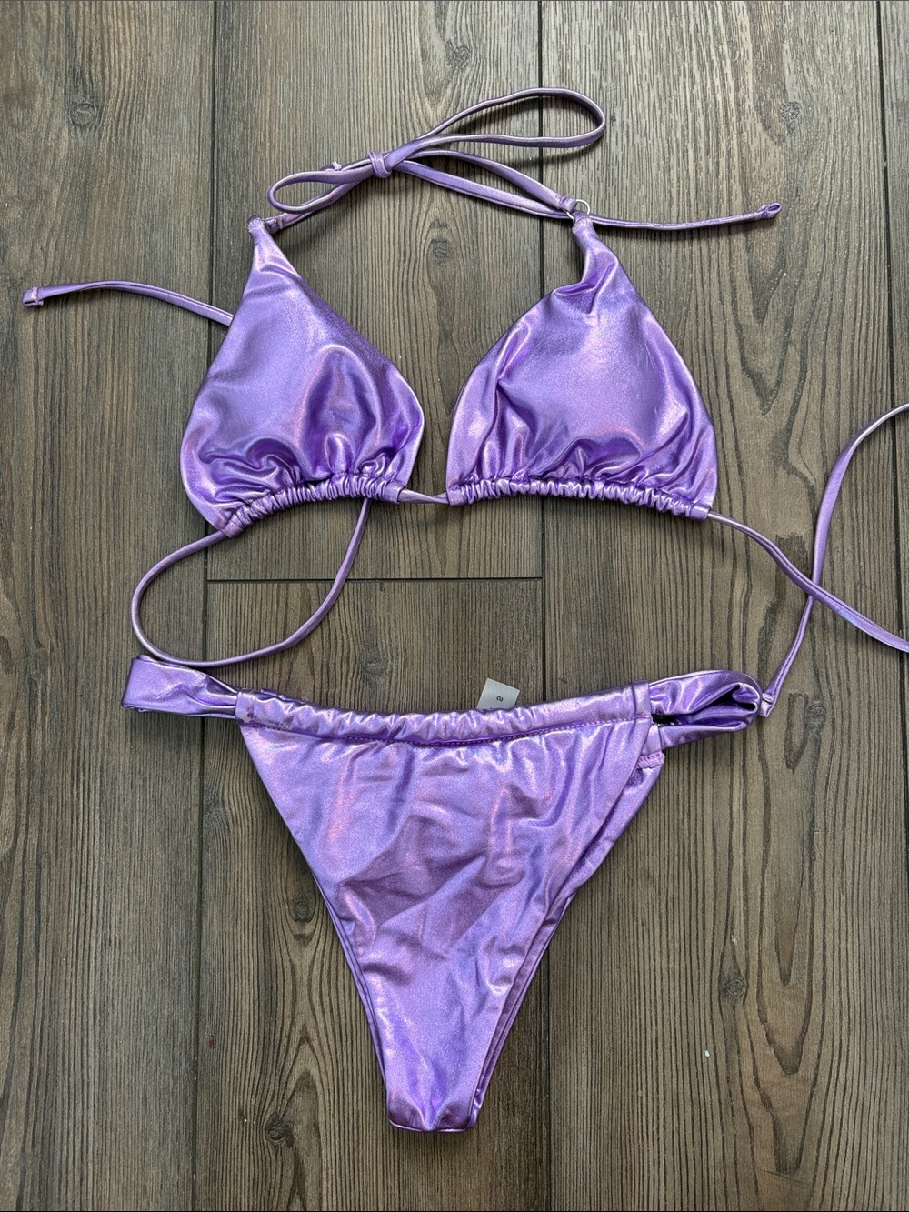 SHEIN Shiny Lilac Triangle Bikini Set